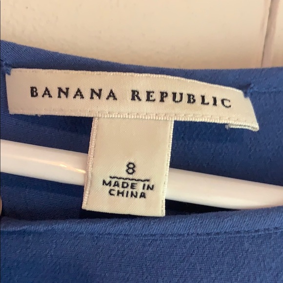 Blue white colorblock silk t shirt top - Picture 2 of 2